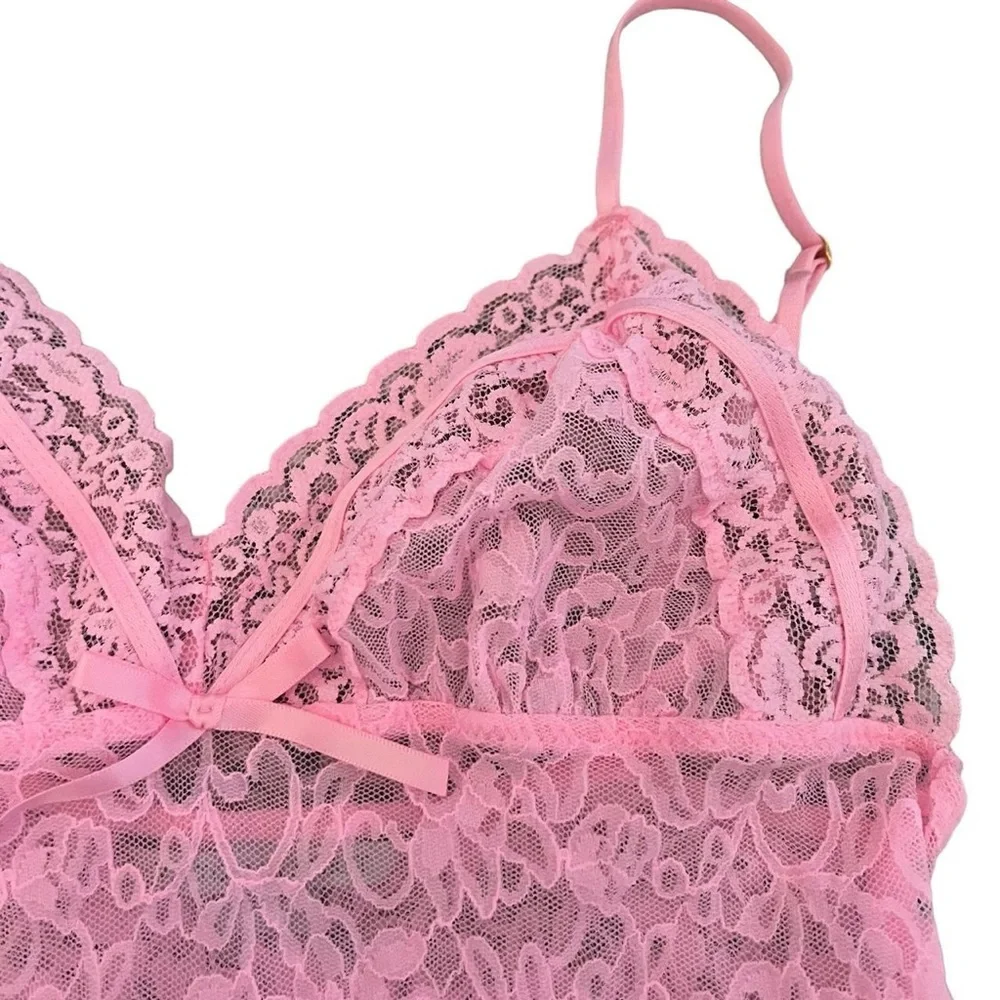 Vintage y2k Victoria’s Secret dollcore pink sheer lace slip dress Teddy ruffle - Picture 3 of 10